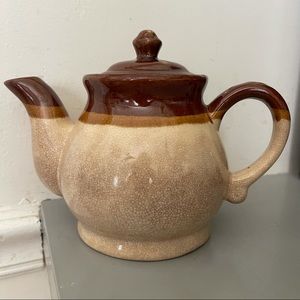 Mid Century Vintage Brown and Cream Glazed Porcelain Teapot